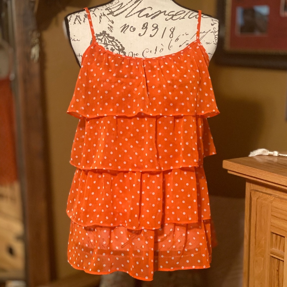🧡Cute Coral and White Polka Dot Sheer Layered Cami Top